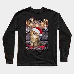 Merry Christmas Kitty Cat on Skateboard Long Sleeve T-Shirt